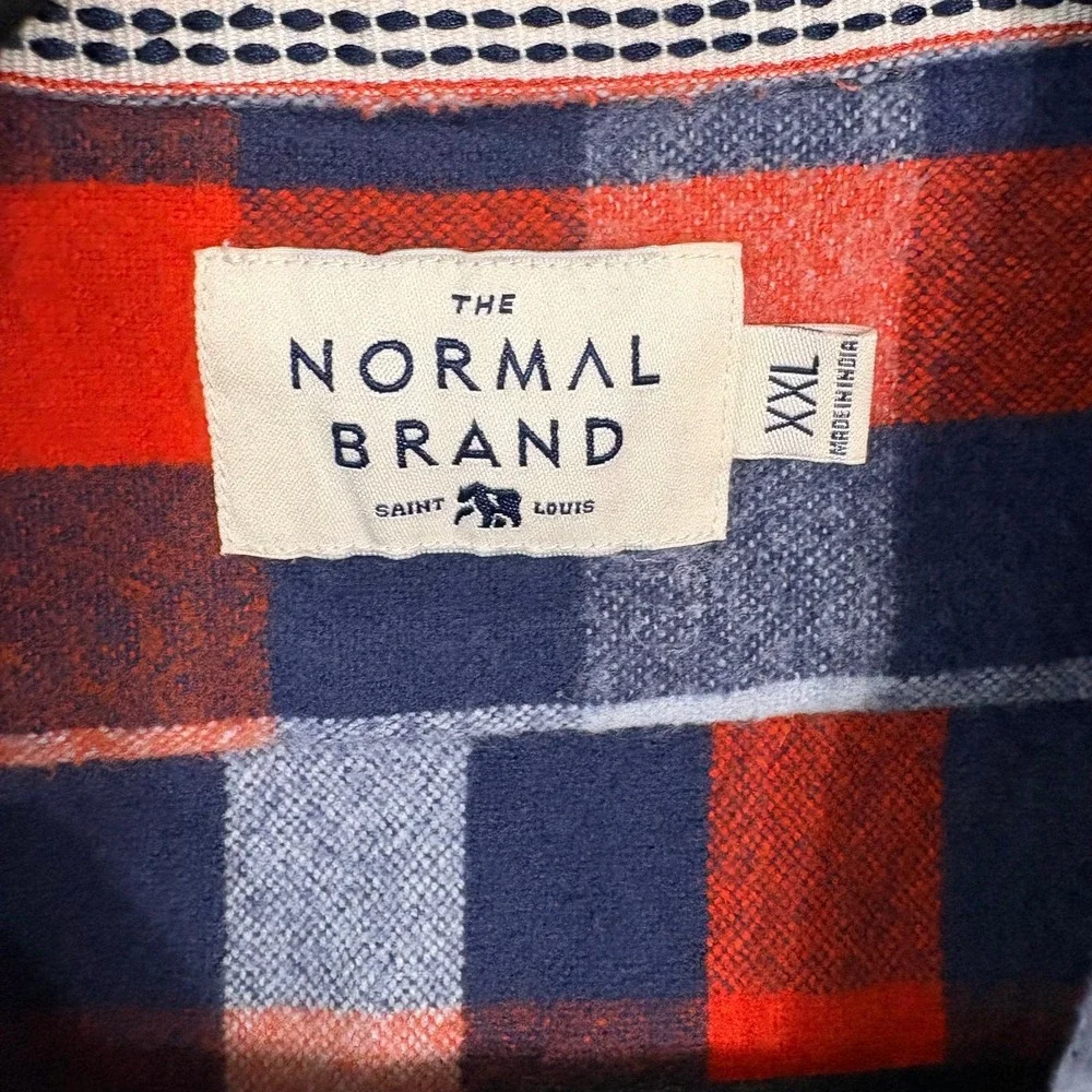 The Normal Brand Flannel Shirt Mens Size 2XL Blue Orange Plaid Button‎ Up Casual